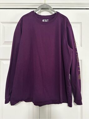 Carhartt Loose Fit Workwear Logo Long-Sleeve T-Shirt in Dark Purple Size XL VGUC